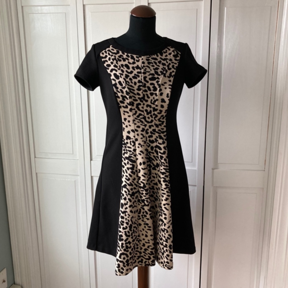 Studio One Black Leopard Knit Fit & Flare Dress 4